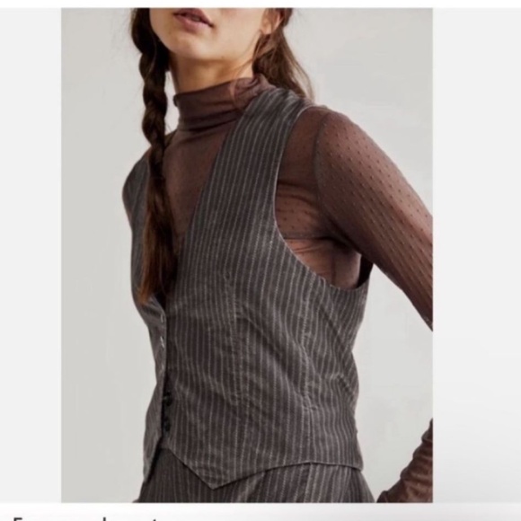 Free People Jackets & Blazers - Free People! Pinstriped Velour Adjustable Vest NWOT!
